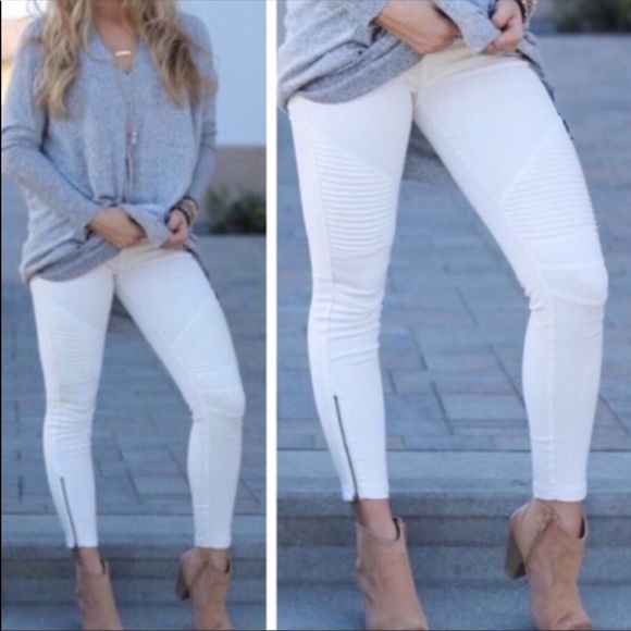 Pants - White Moto Leggings